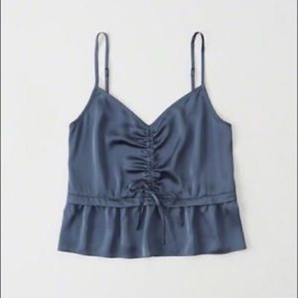 NWOT - Abercrombie Satin Cinched Camisole in Blue - Sz XXS - Picture 1 of 10